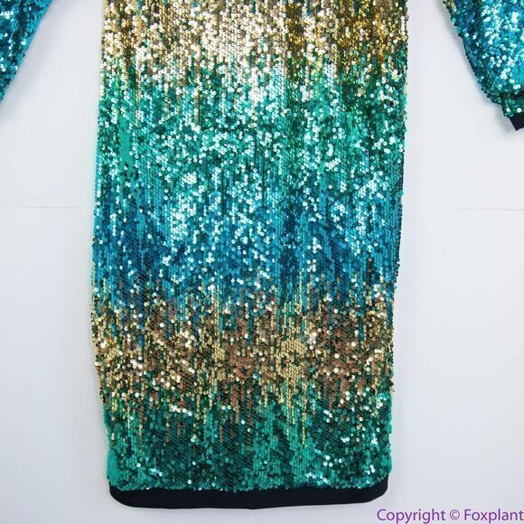 NEW Ashley Stewart green gold blue‎ sequin bodycon dress, 14/16 - Picture 7 of 16